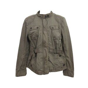 Ann Taylor LOFT Jacket Size 4 Brown Military Style Full Zip Belted Snap Pockets